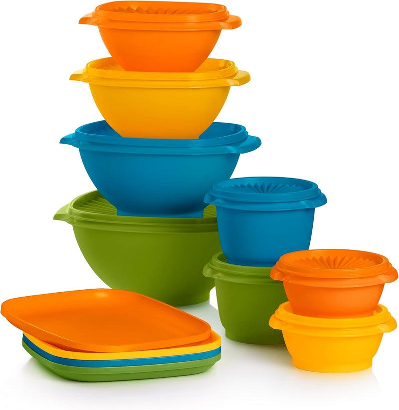 Tupperware مجموعة التراث الرجعية، مجموعة حاويات تخزين الطعام من الأطباق والأوعية بألوان رجعية، آمنة في غسالة الصحون وخالية من BPA - Image 1